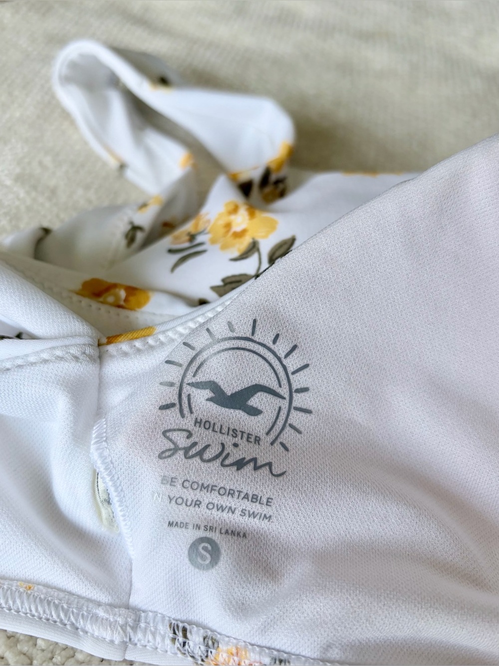 White & Golden Yellow Floral Tie Bikini Top — Size Small - Picture 5 of 5